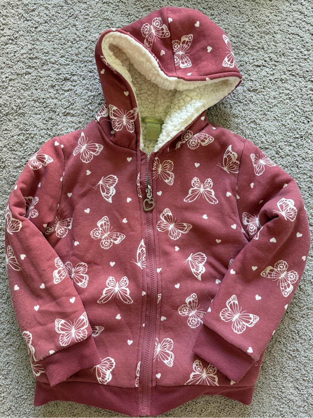 Emma & Elsa Girls Butterfly Sherpa Soft Hooded Sweater Size 10/12 M